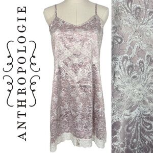 Anthropologie•Eloise Purple Satin & Lace Paisley Chemise•Size Small